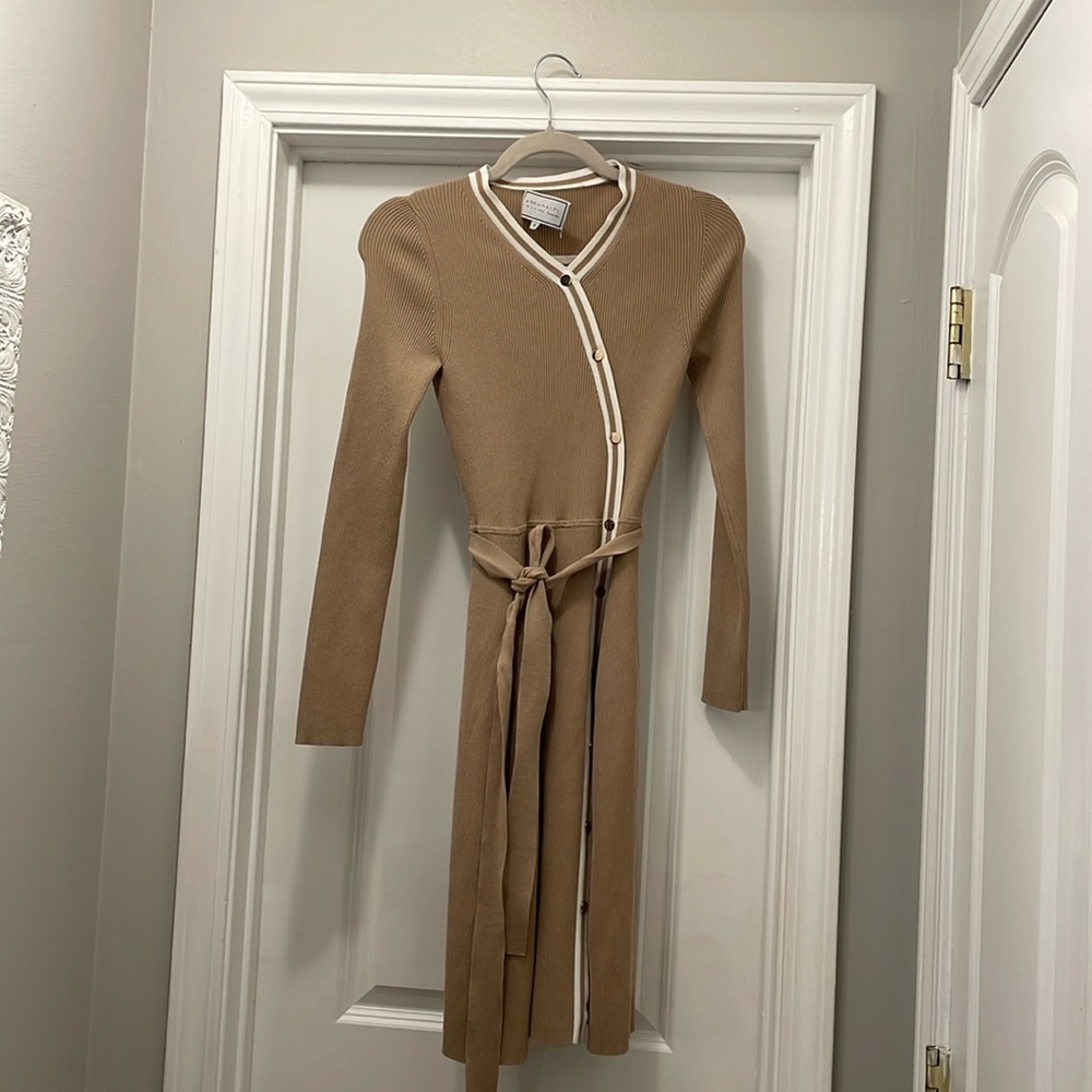 Tan Long Sleeve Knit Dress